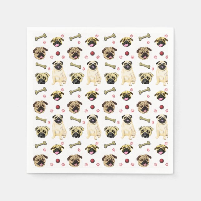 Cute Pug Print Paper Napkins (Front)