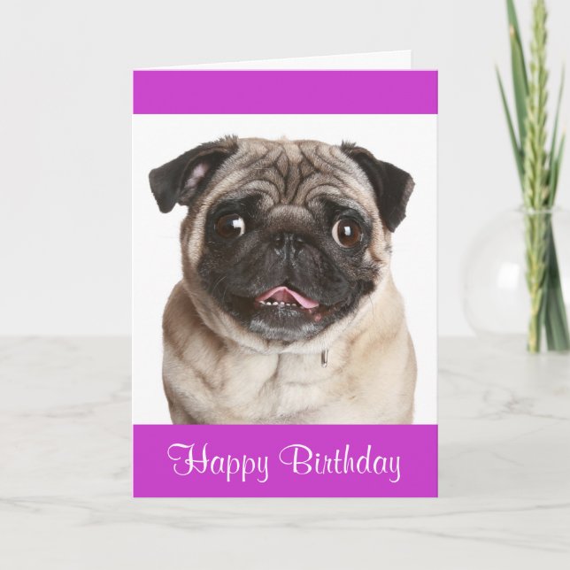 Cute Pug Puppy Dog Happy Birthday Greeting Card (Front)