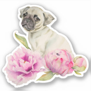 Cute Pug Puppy Dog Pink Floral