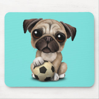 Cute Pug Puppy Dog With Football Soccer Ball Mouse Pad