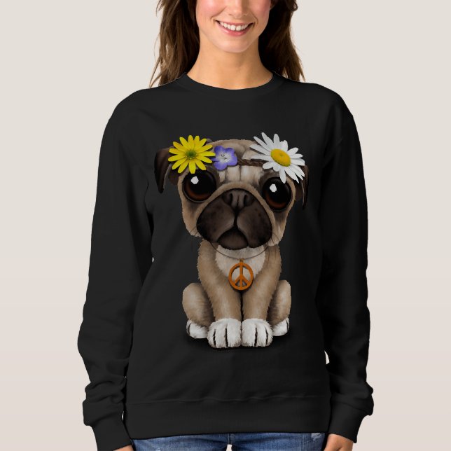 Cute Pug Puppy Hippie Classic T-Shirt 697 Sweatshirt (Front)
