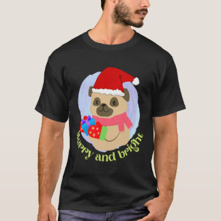 Cute Pug Puppy in Christmas Hat got Christmas Gift T-Shirt