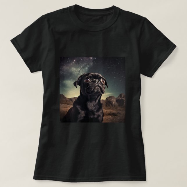 Cute Pug Puppy in Space Inspirational T-Shirt (Design Front)