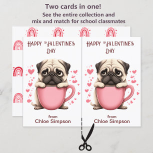Cute Pug Puppy Kid's Valentine Party Card