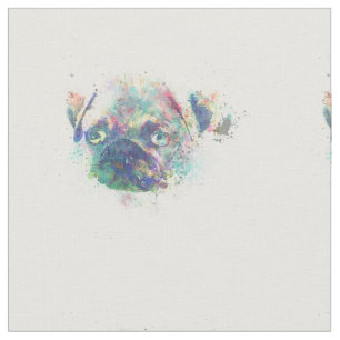 Cute pug puppy watercolor splatters abstract paint fabric