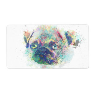 Cute pug puppy watercolor splatters paint