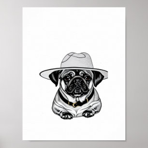Cute Pug Puppy Wearing Hat Poster Print