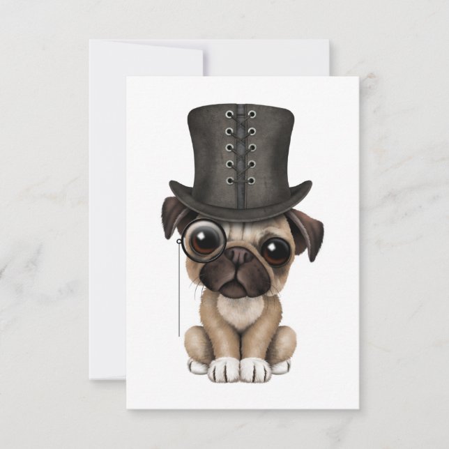 Cute Pug Puppy with Monocle and Top Hat (Front)