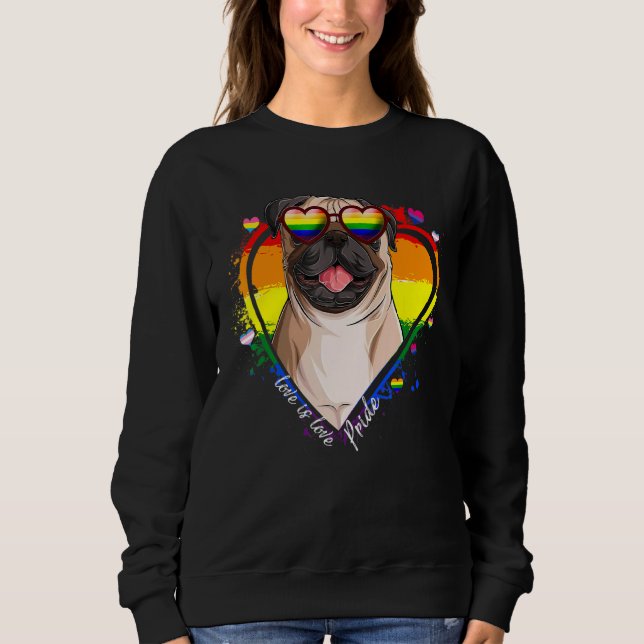 Cute Pug Rainbow Heart Gay Pride Lgbt  Dog Sweatshirt (Front)