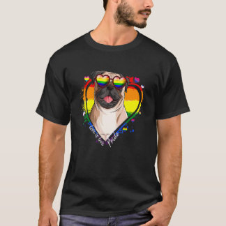 Cute Pug Rainbow Heart Gay Pride Lgbt Dog T-Shirt