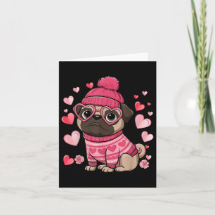 Cute Pug Red Hearts Couples Happy Valentines Day  Card
