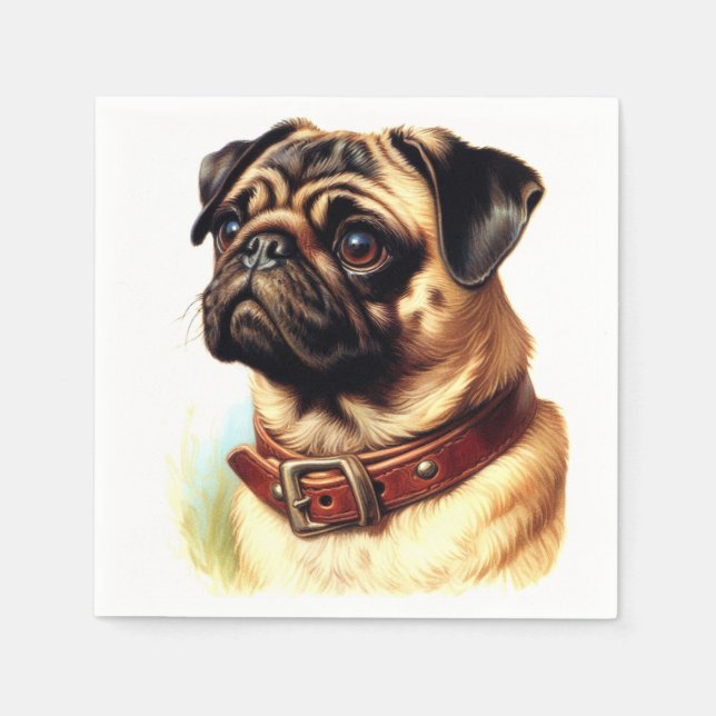Cute Pug Retro Painting Napkin (Front)