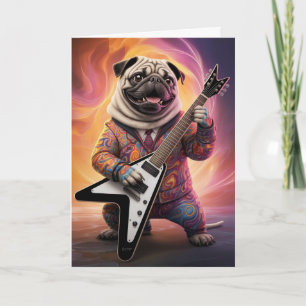 Cute Pug Rock Star Card