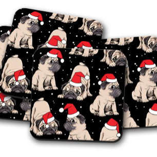 Cute Pug Santa Christmas   Christmas Cork Set Coaster