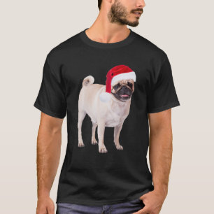 Cute Pug Santa Hat Funny Pugs Image Christmas Dog T-Shirt