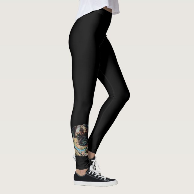 Cute pug tattoo dog lover black puppy leggings (Right)