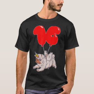 Cute Pug Unicorn16th BirthdayKids Balloon Party T-Shirt