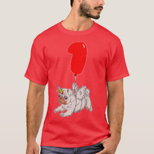 Cute Pug Unicorn1st BirthdayKids Balloon Party T-Shirt