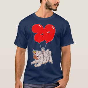 Cute Pug Unicorn20th BirthdayKids Balloon Party   T-Shirt