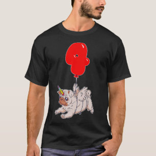 Cute Pug Unicorn4th BirthdayKids Balloon Party T-Shirt