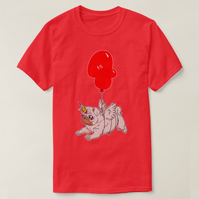 Cute Pug Unicorn4th BirthdayKids Balloon Party   T-Shirt (Design Front)