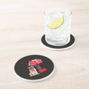 Cute Pug Valentine's Day Heart Dog Lover Coaster
