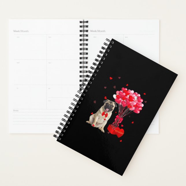 Cute Pug Valentine's Day Heart Dog Lover Planner (Display)