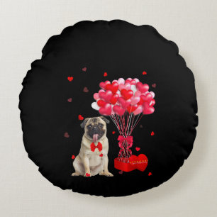 Cute Pug Valentines Day Heart Dog Lover Round Cushion
