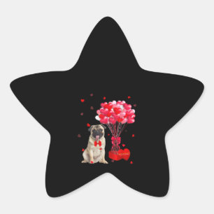 Cute Pug Valentines Day Heart Dog Lover Star Sticker