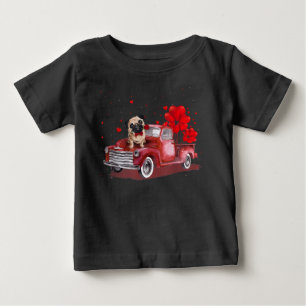 Cute Pug Valentine's Day Heart Truck Baby T-Shirt