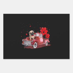 Cute Pug Valentines Heart Love Wrapping Paper Sheet