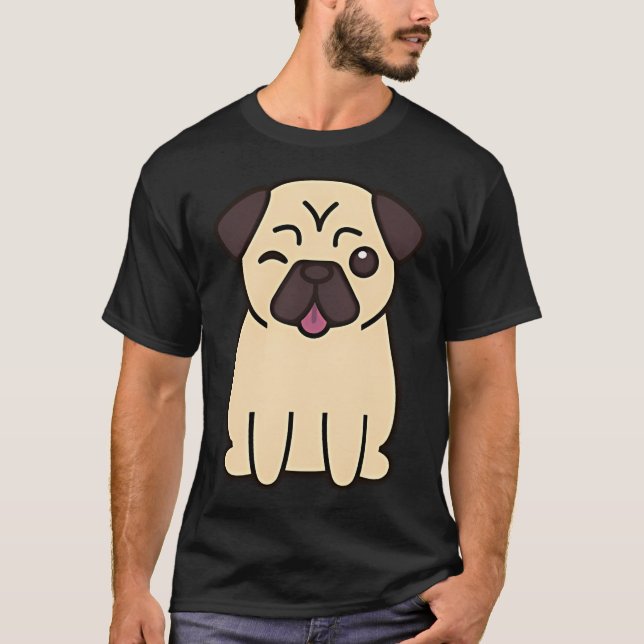 Cute Pug Winking Front T-Shirt (Front)