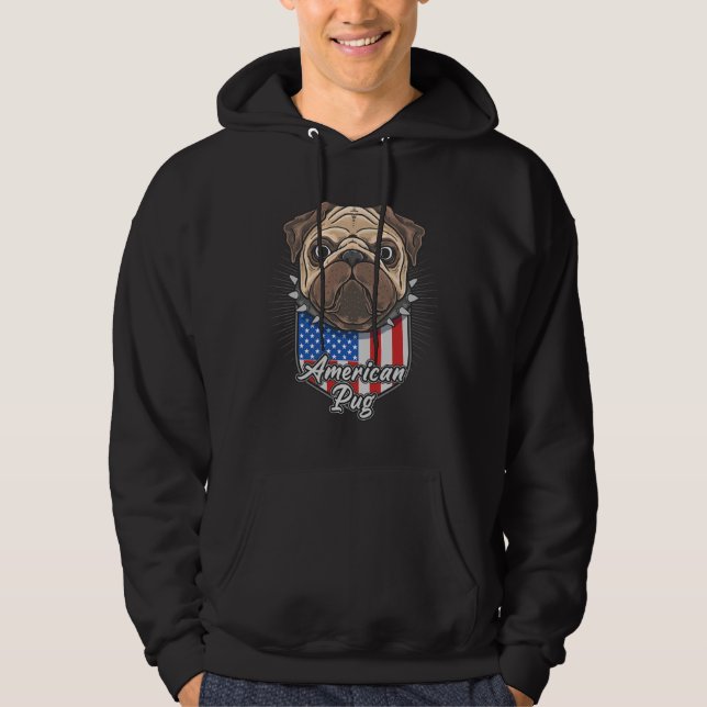 Cute pug with american flag Essential T-Shirt 225 Hoodie (Front)