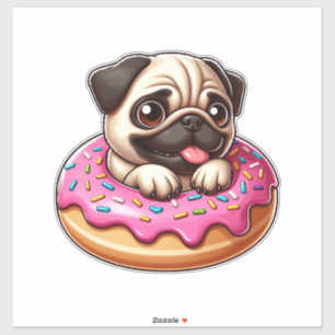Cute pug with doughnut cartoon dog lover