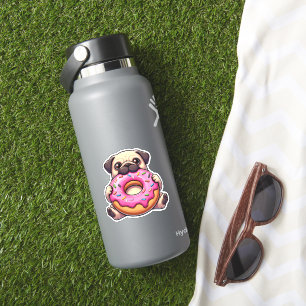 Cute pug with doughnut funny cartoon dog