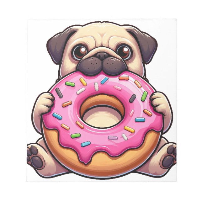 Cute pug with doughnut funny cartoon dog notepad (Front)