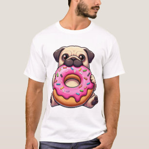 Cute pug with doughnut funny cartoon dog T-Shirt
