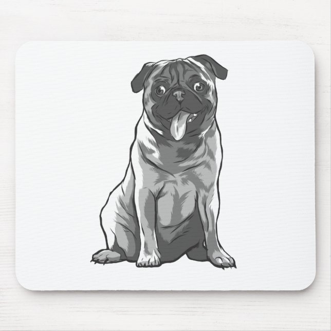 Cute Pug with Good Mood Mouse Pad (Front)