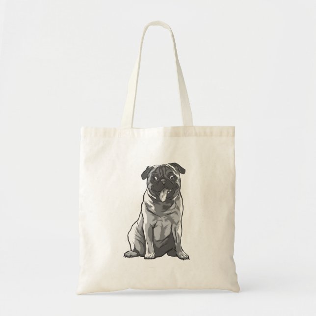 Cute Pug with Good Mood Tote Bag (Front)