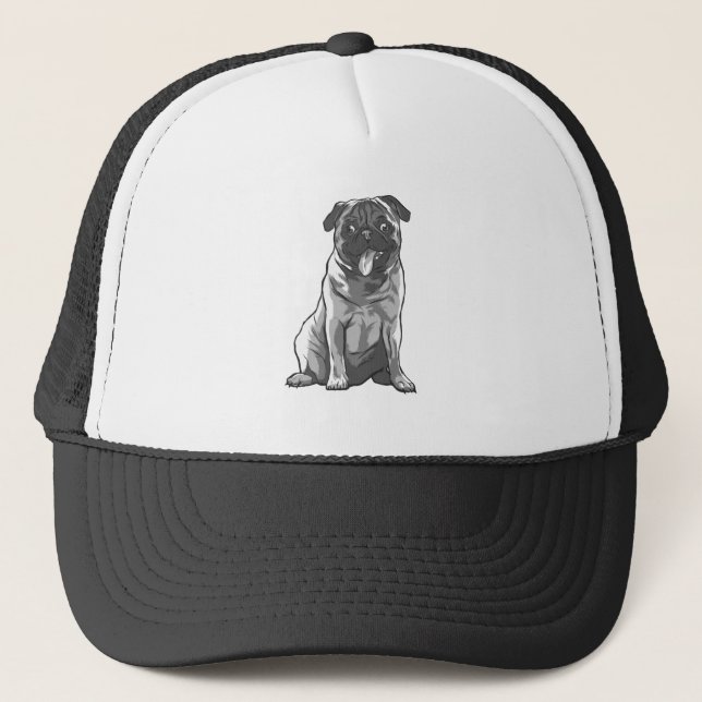 Cute Pug with Good Mood Trucker Hat (Front)