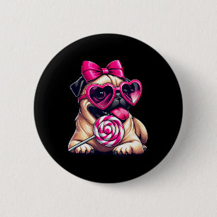 Cute Pug With Heart Sungles Bow Valentine Dog Mom 6 Cm Round Badge