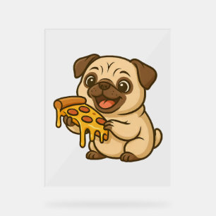 Cute pug with strawberries cartoon sweet fruity acrylic sign