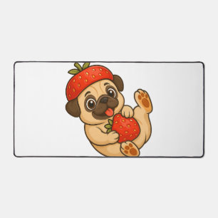 Cute pug with strawberries cartoon sweet fruity desk mat