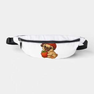 Cute pug with strawberries fruity funny cartoon bum bags