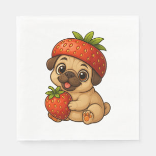 Cute pug with strawberries fruity funny cartoon napkin
