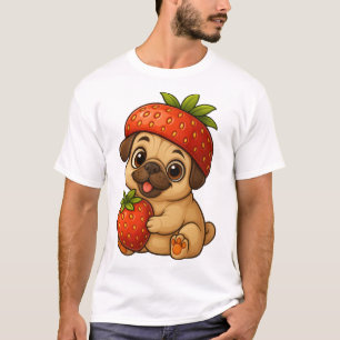 Cute pug with strawberries fruity funny cartoon T-Shirt
