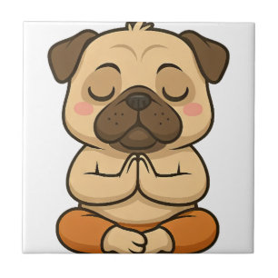 Cute pug yoga meditation relaxation cartoon ceramic tile