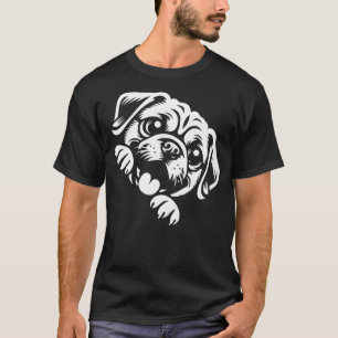 Cute Puggle Peeking Dog Graphic Design T-Shirt