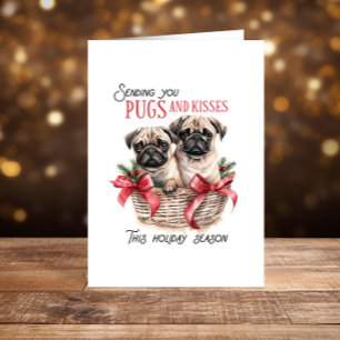 Cute Pugs dog Christmas Happy Holidays Holiday Card