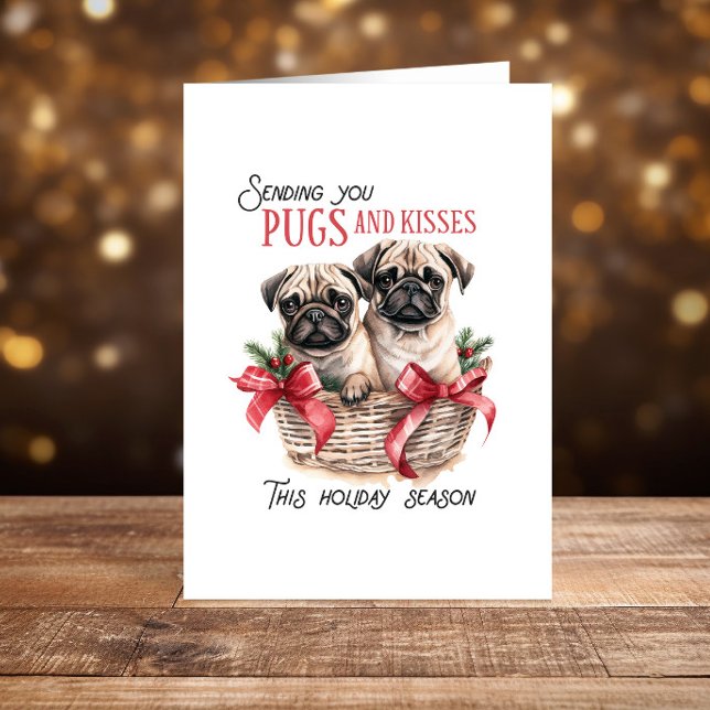 Cute Pugs dog Christmas Happy Holidays Holiday Card (Creator Uploaded)